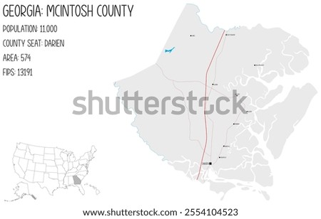 Large and detailed map of McIntosh County in Georgia, USA.