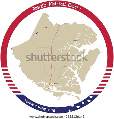 Map of McIntosh County in Georgia, USA arranged in a circle.