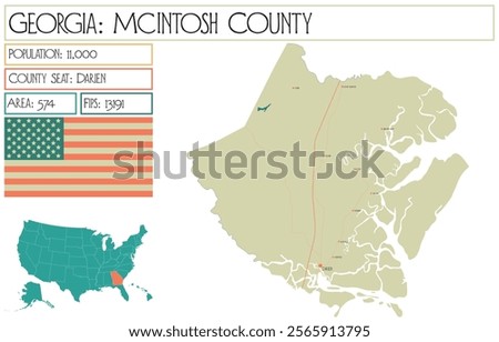 Large and detailed map of McIntosh County in Georgia USA.