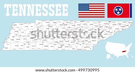 A large and detailed map of the State of Tennessee with all counties and county seats