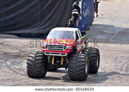 JOHANNESBURG, SOUTH AFRICA- MARCH 20: A monster truck at the BBC Topgear show at the Topgear Festival  in the Thunderdome show on  March 20, 2011 at Kyalami in Johannesburg, South Africa