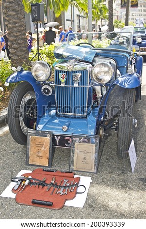 BEVERLY HILLS/CALIFORNIA - JUNE 15, 2014: 1936 MG PB owned by Eric Baker at the Rodeo Drive Concours D\'Elegance on June 15, 2014 Beverly Hills, California, USA
