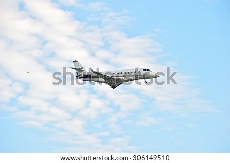 LOS ANGELES/CALIFORNIA - AUG. 6, 2015: Cessna 182Q Skylane private jet departing from Los Angeles International Airport in Los Angeles, California, USA