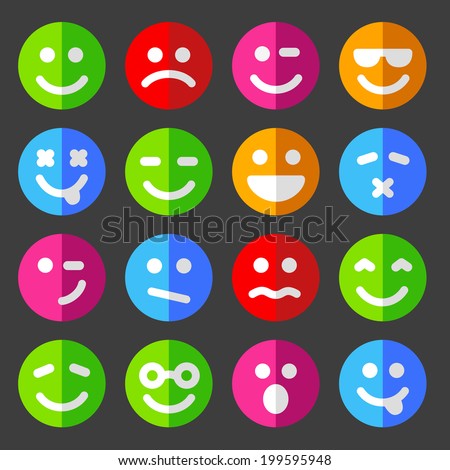 Flat and round vector emotion icons with smiley faces