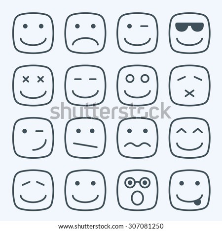 Thin line emotional square faces icons