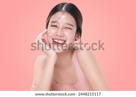 Image, Stock Photo beautiful portrait of a happy redheaded woman in closeup