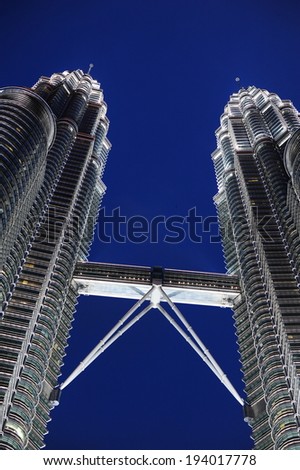 KUALA LUMPUR, MALAYSIA - September 17 : Petronas Twin Towers on September 17, 2013 in Kuala Lumpur, Malaysia. Petronas Towers are twin skyscrapers and were tallest buildings in the world