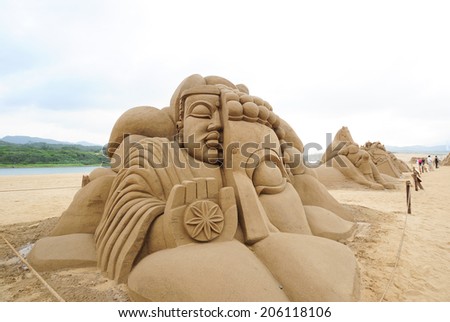FULONG, TAIWAN-JUNE 12,2014 a novel sand sculpture at Fulong beach for celebrating the Sand Sculpture Festival on JUNE 12,2014 in Fulong,Taiwan
