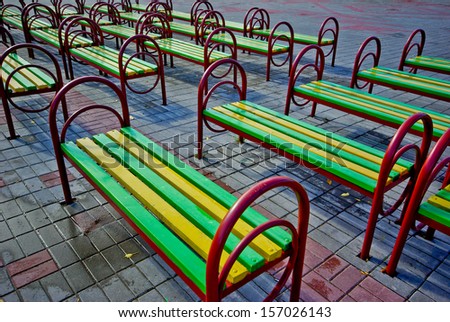 Benches in park for spectators of a concert