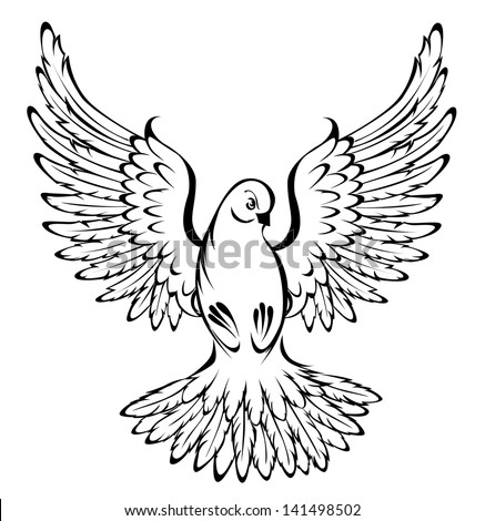 Arts Of Painted, Flying, Dove Outline On A White Background. Stock ...