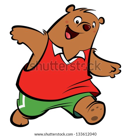 Cartoon bear with athletic suit playing and running wearing sport clothes