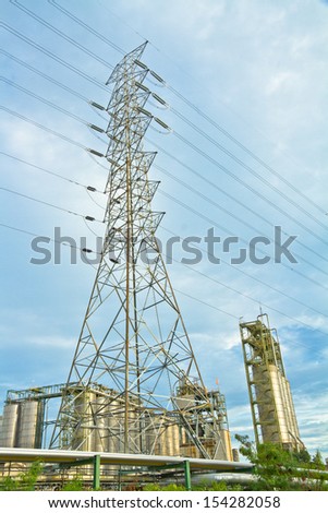 Post line of energy and industry in factory