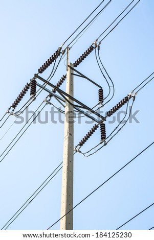 Utility poles with the clear blue sky