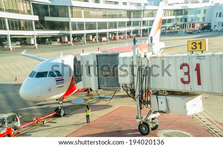 BANGKOK - May 19 : Don Mueang International Airport on May 19,2014 in Thailand.Air Asia is one of airlines in Don Mueang International Airport Bangkok, Thailand