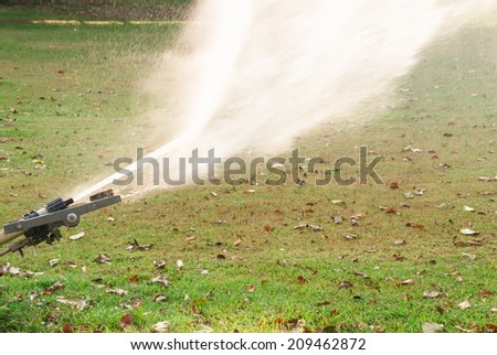 Spray water with high pressure from big sprinkler