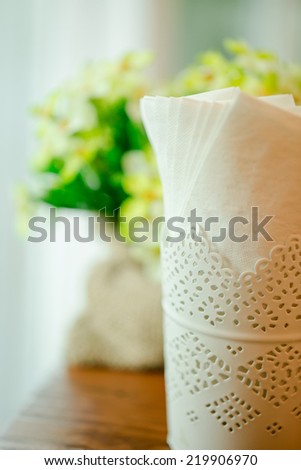Tissue paper on wood table