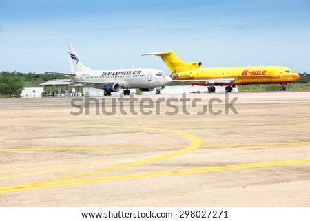 PATTAYA,THAILAND - JULY 17, 2015: Airplane of Airliners are parking in  U-Tapaoâ??Rayongâ??Pattaya International Airport.