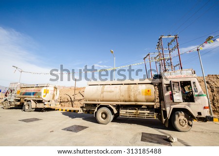 LEH LADAKH , INDIA - AUGUST 11 : The fuel trucks in Leh Ladakh,India on August 11, 2015.