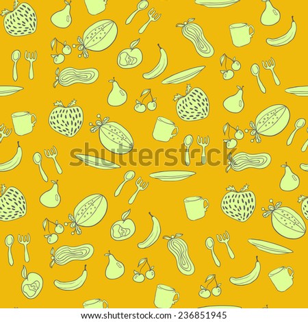 Fruit seamless pattern. Abstract background with fruits. Healthy food texture. Vector illustration