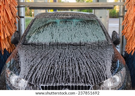 Dotted with soap suds Tunnel Car Wash Automatic Car