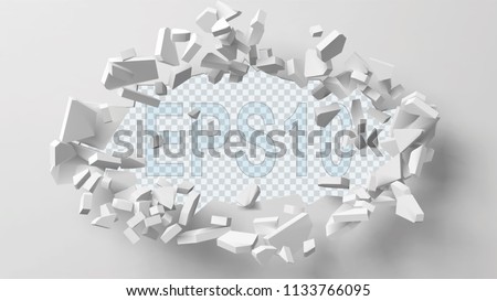 vector illustration of exploding wall with free area on center for any object or background. suitable for any logo, object or background revealing situation for banner, ad or other way usages.