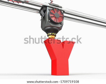 printing of letter Y under 3D printer head. suitable for 3d printing technologies and alphabet themes. 3d illustration Zdjęcia stock © 
