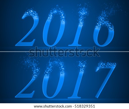dissolving numbers of years 2016 and 2017. blue version.