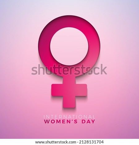 8 March International Womens Day Vector Illustration with Spring Colorful Flower in Young Woman Face Silhouette and Female Symbol on Light Pink Background. W