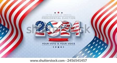 USA 2024 Presidential Election Banner Illustration with American Flag in Text Label on Light Background. Vector Vote Day, November 5. United States Election Voting Design with Typography for Poster