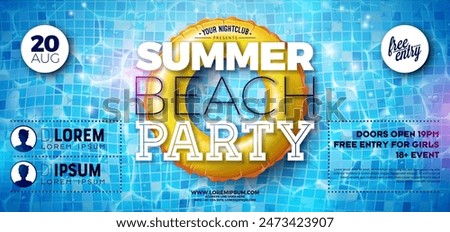 Summer Beach Party Banner Design Template with Float on Water in the Tiled Pool Background. Vector Summer Celebration Holiday Illustration for Banner, Flyer, Invitation or Celebration Poster