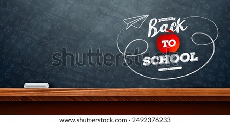 Back to School Design with Hand Drawn Paper Airplane and Typography Lettering on Black Chalkboard Background. Vector School Education Illustration with Hand Drawn Doodles for Greeting Card, Banner