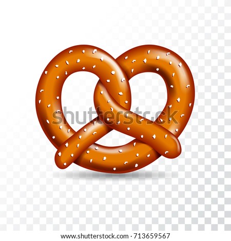 Realistic vector tasty pretzel illustration on the white transparent background.