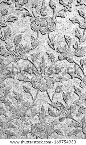 stone carving - black and white tone - wall buddhist temple church art antique flower craftsmanship thailand