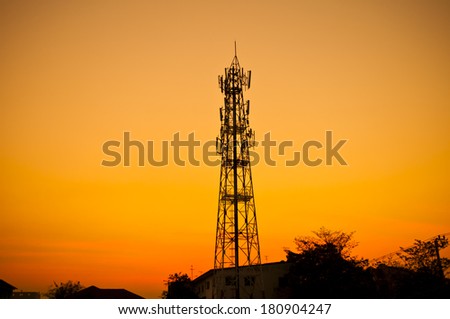 telecommunication tower - sunset silhouette broadcasting steel telephone technology tall radar communication background