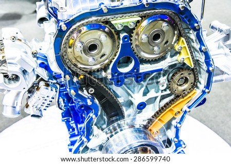 powerful chrome auto engine closeup