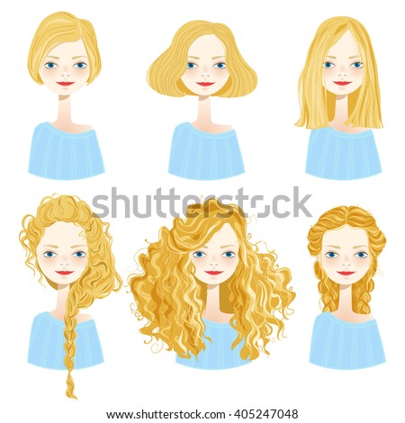 Vector Images Illustrations And Cliparts Set Of Six Cute Blonde