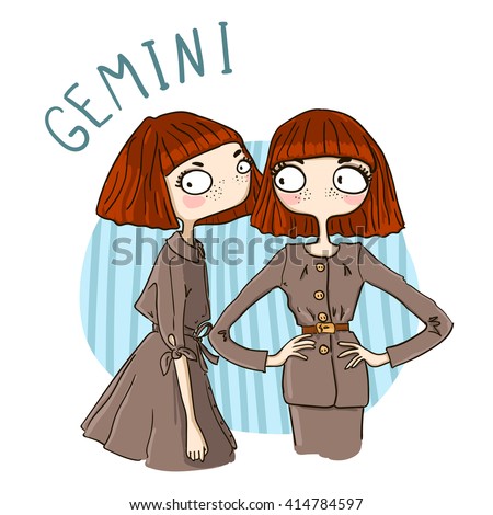 Zodiac signs Gemini. Vector illustration of the girl.