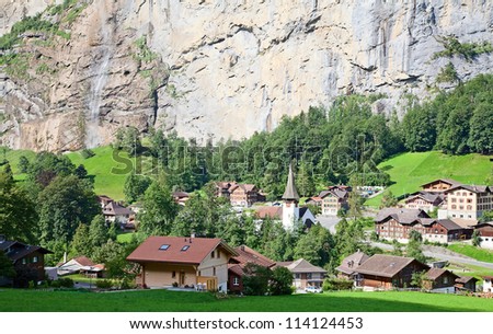 Famous village Lauterbrunnen in swiss alps - starting point for train tours in the Jungfrau region