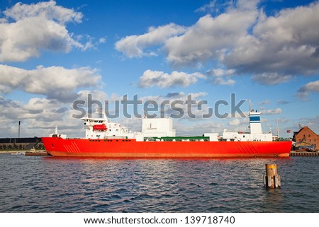 Small tanker ship inn the harbor