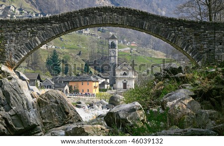 Ancient stone arch bridge in Verzasca valley, Switzerland