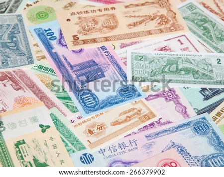 Variety of chinese notes and food stamps