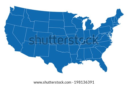 USA map in blue w/ states