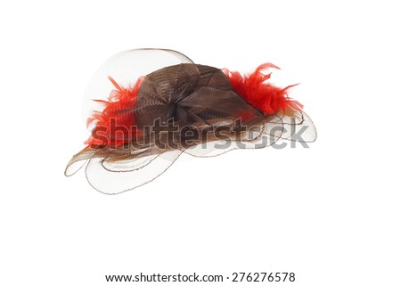 stylish fashion elegant hat with feathers isolated on white background