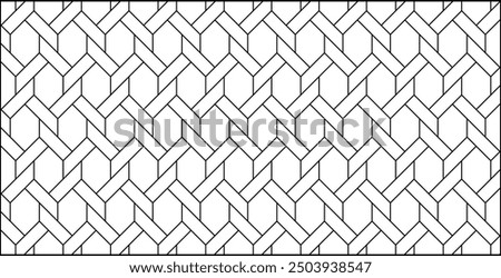 Seamless geometric weave pattern. Black and white abstract background with hexagons, lines.