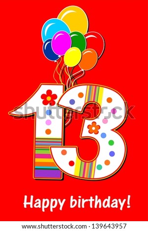 Happy Birthday Card. Celebration Red Background With Number Thirteen ...