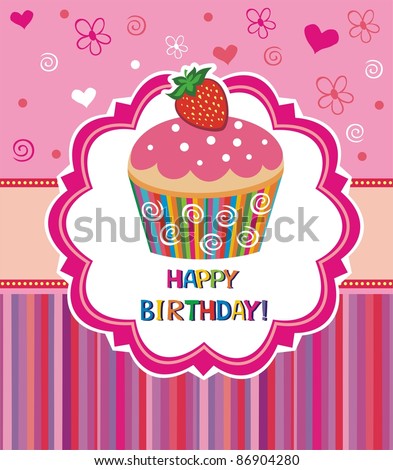 Happy Birthday Card. Illustration Of Cute Cupcake - 86904280 : Shutterstock