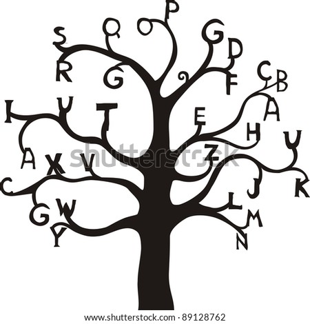 Abstract Tree With Black Letters Isolated On White Background ...