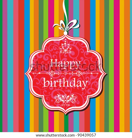 Happy Birthday Card. Greeting Card On A Red Background With Bow. Vector ...