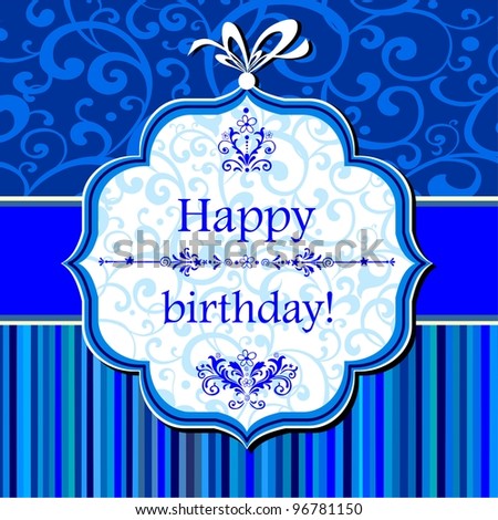 Birthday card. Celebration blue background with Birthday tag and place for your text.  illustration