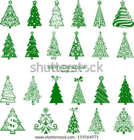 Set Of Christmas Trees Isolated On White Background. Vector ...